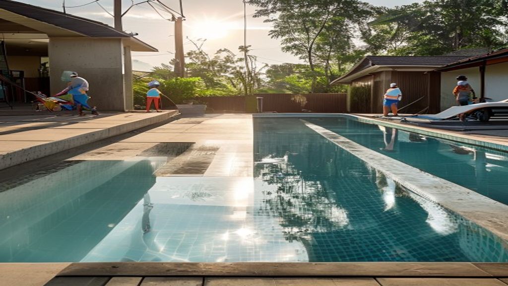 Kontraktor profesional membangun kolam renang pribadi dengan desain modern dan kualitas tinggi.